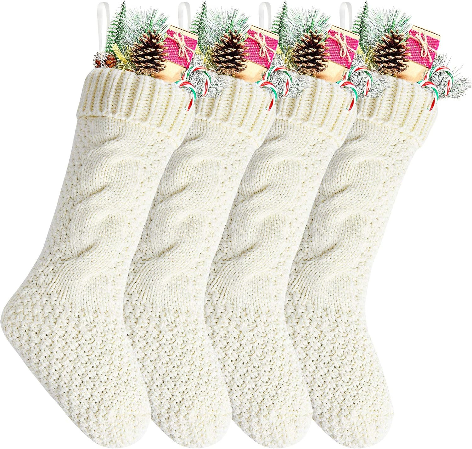 Amazon.com: Kunyida Pack 4,18" Unique Ivory White Knit Christmas Stockings : Home & Kitchen | Amazon (US)