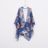 Blue Floral Kimono, Kimono Jacket, Beach Kimono, Boho Kimono, Cardigan, Chiffon Cover Up, Chiffon Ki | Etsy (US)