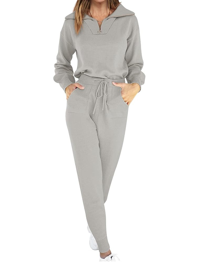 ANRABESS Women's Two Piece Outfits Sweater Lounge Sets Long Sleeve Zip Up Knit Pullover Jogger Pa... | Amazon (US)