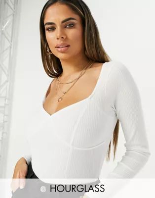 ASOS DESIGN Hourglass rib bodysuit with bust seams in white | ASOS (Global)