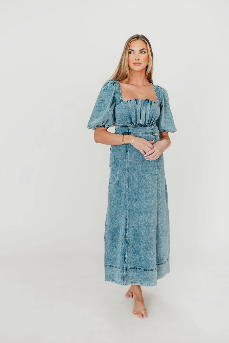 Cora Balloon Sleeve Denim Maxi Dress | Worth Collective