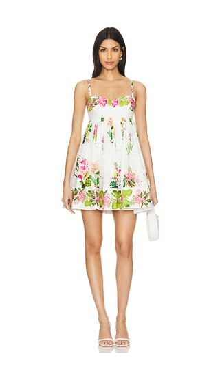 Short Dress With Quilted Yoke in White Floral | Revolve Clothing (Global)