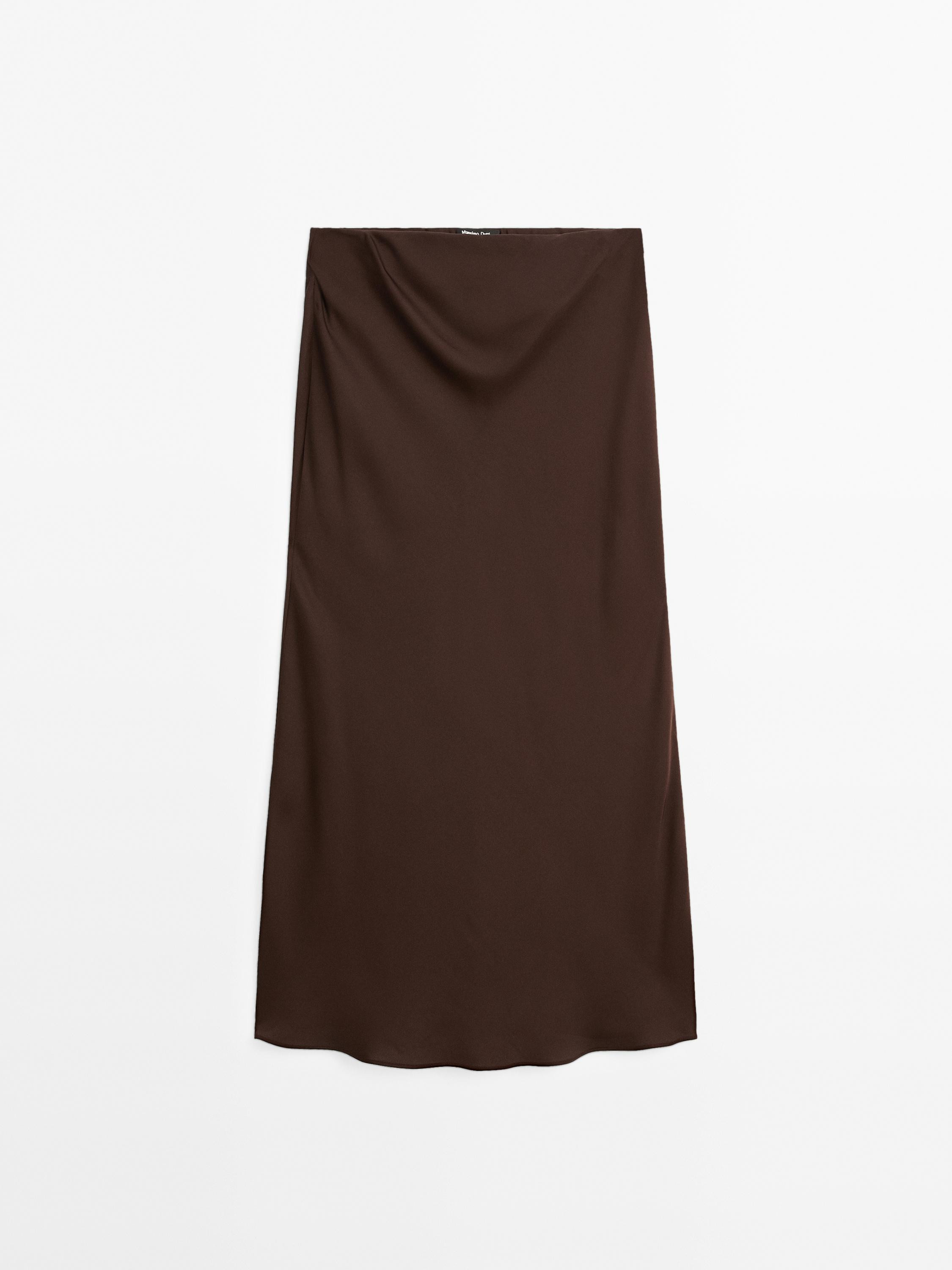 Flowing satin midi skirt | Massimo Dutti US