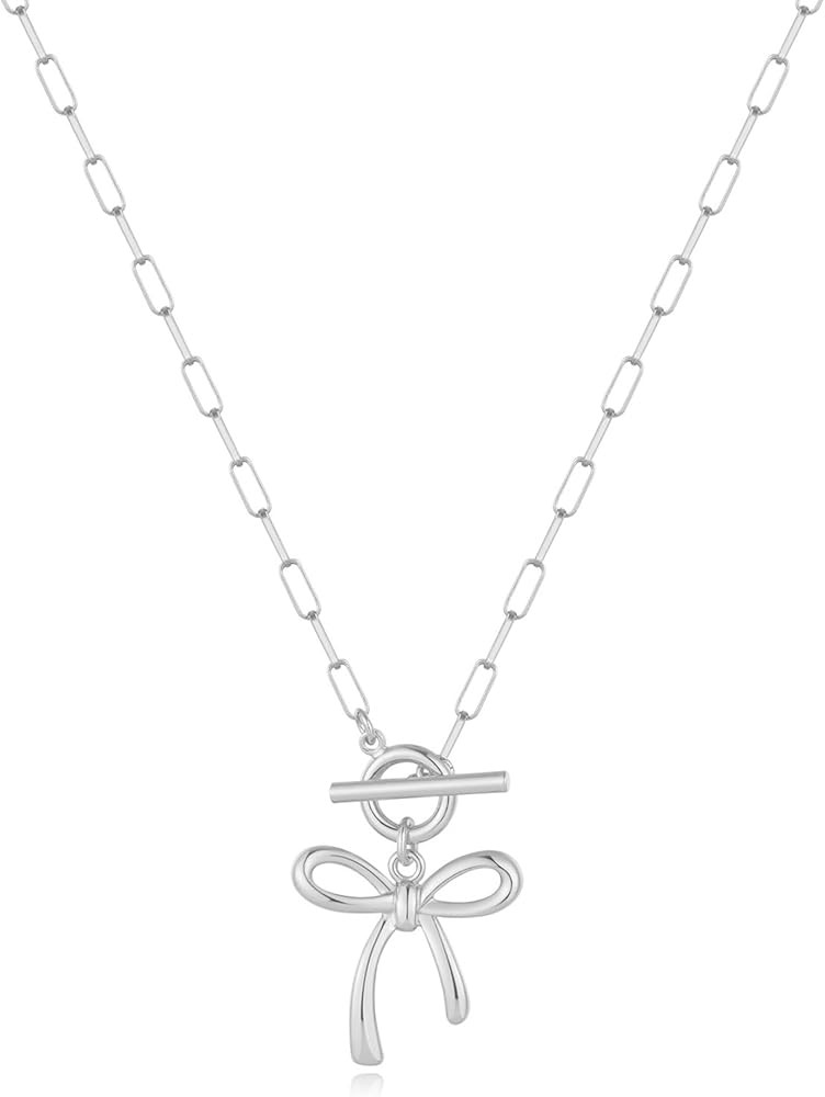 Bow Toggle Necklace for Women Trendy Simple Bow Jewelry | Amazon (US)