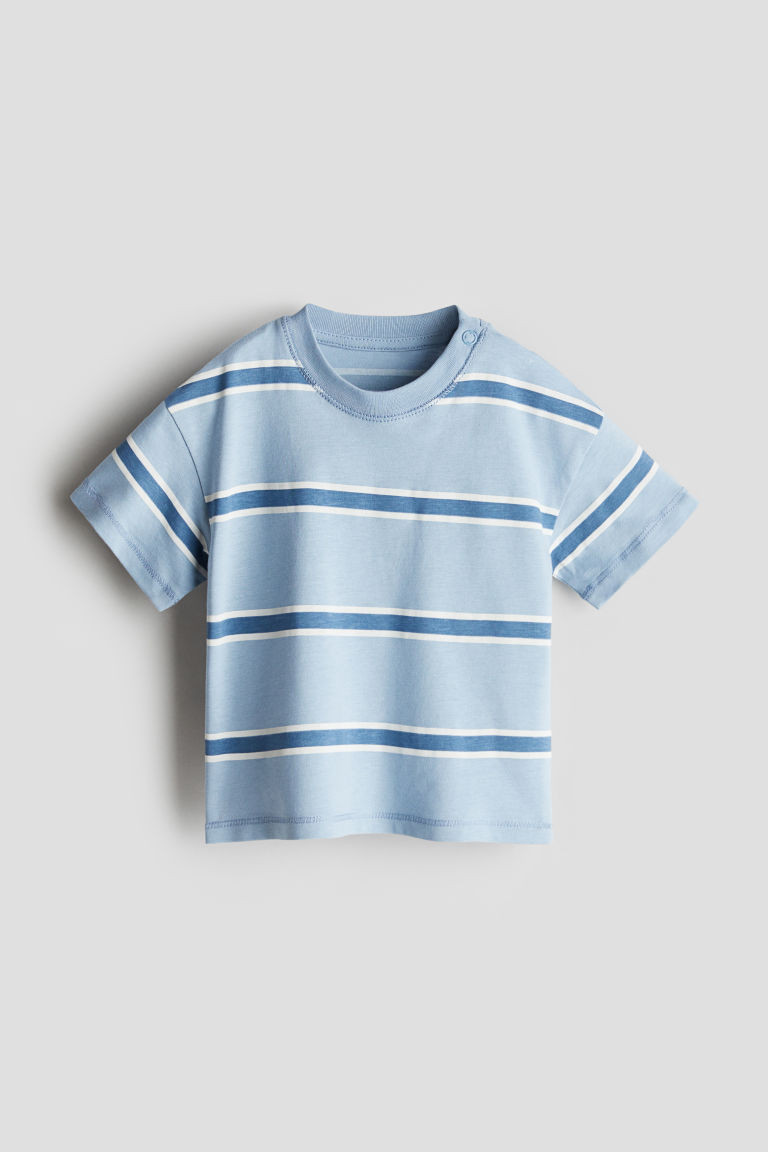 Printed Cotton T-Shirt - Light blue/striped - Kids | H&M US | H&M (US + CA)