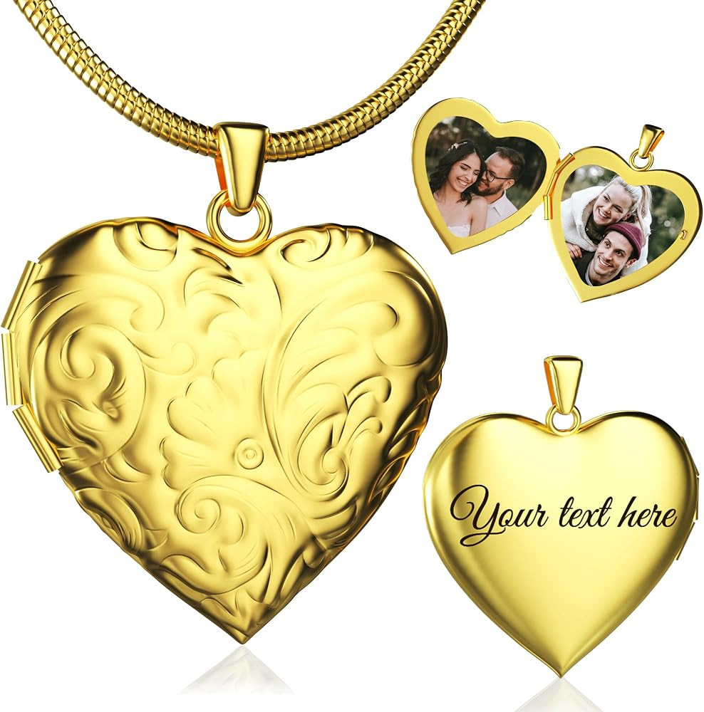 Fanery Sue Personalized Heart Locket Necklace That Holds Pictures, Customized Locket Necklace wit... | Amazon (US)