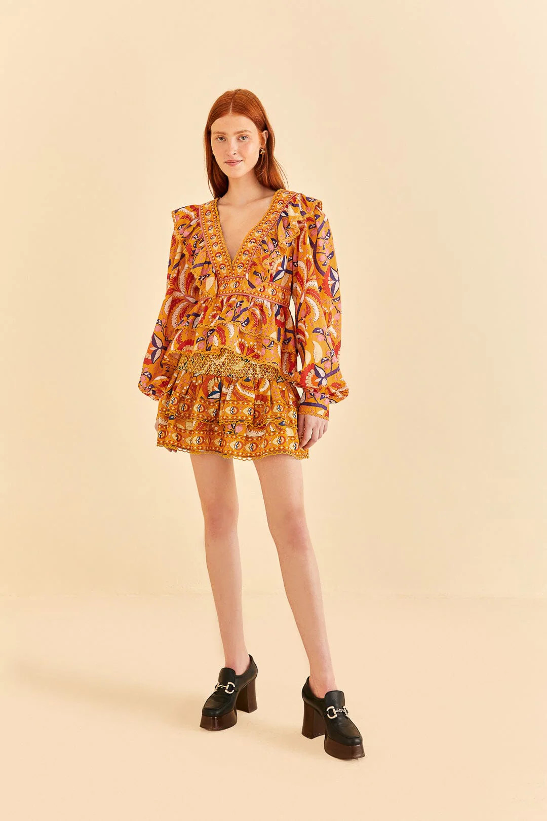 yellow palms party smocked mini skirt | FarmRio (US)