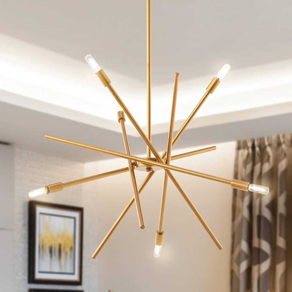 VILUXY Contemporary Chandelier Lighting Fixture 6-Light Antique Brass Brush Paint Finish Mid-Cent... | Amazon (US)