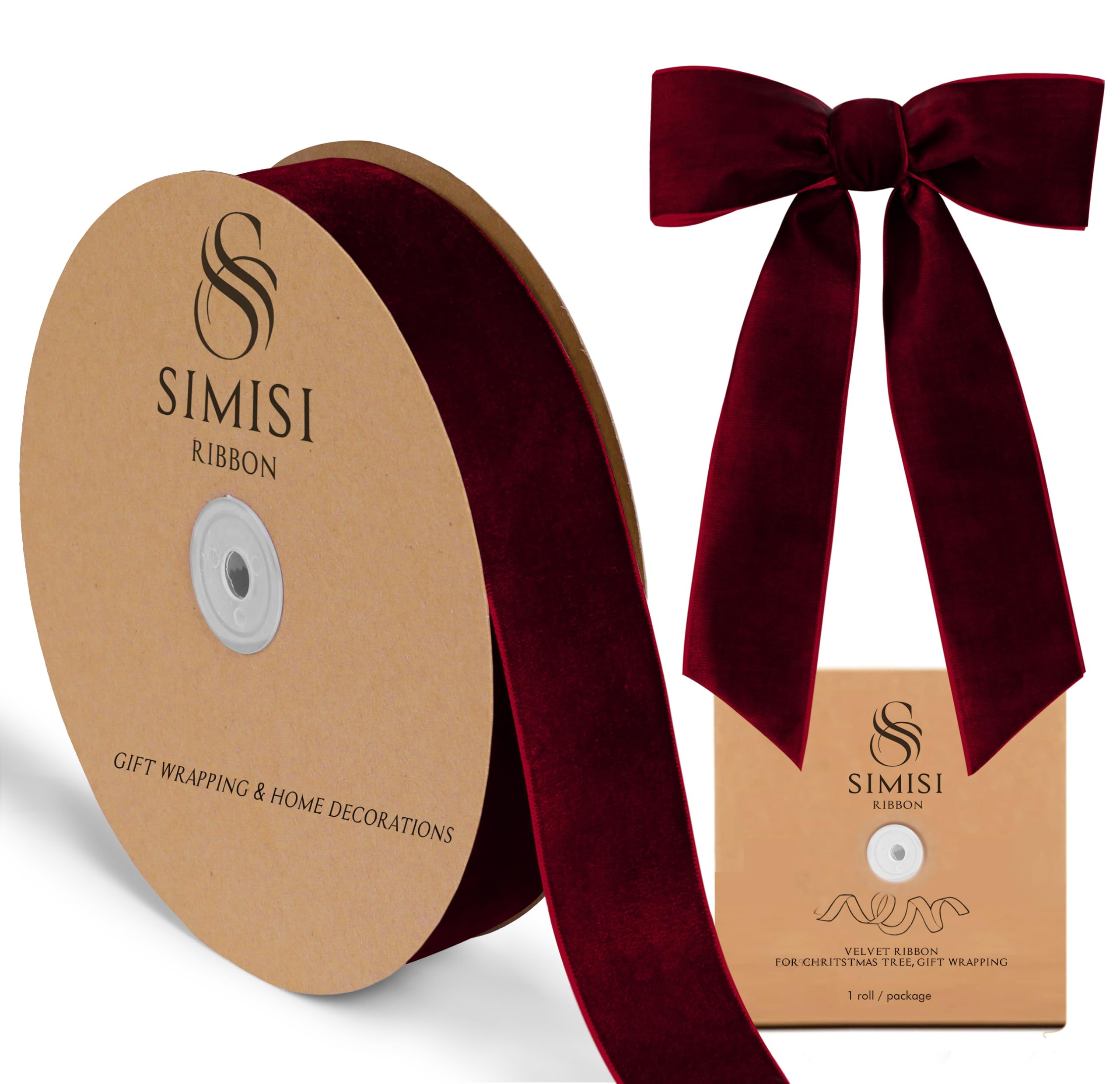 Burgundy Velvet Ribbon 1.5'' 25 Yards for Christmas Tree, Gift Wrapping, Flower Bouquet, Wreath D... | Amazon (US)