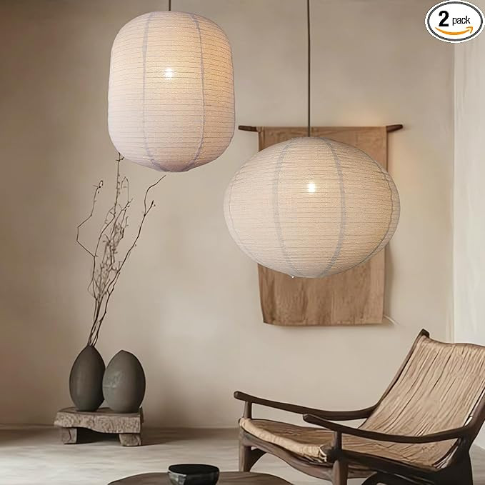 2PCS hanging lamp shade Oval Cylinder Linen Pendant Light Shade 20+13.5inch Hanging Fabric LampSh... | Amazon (US)