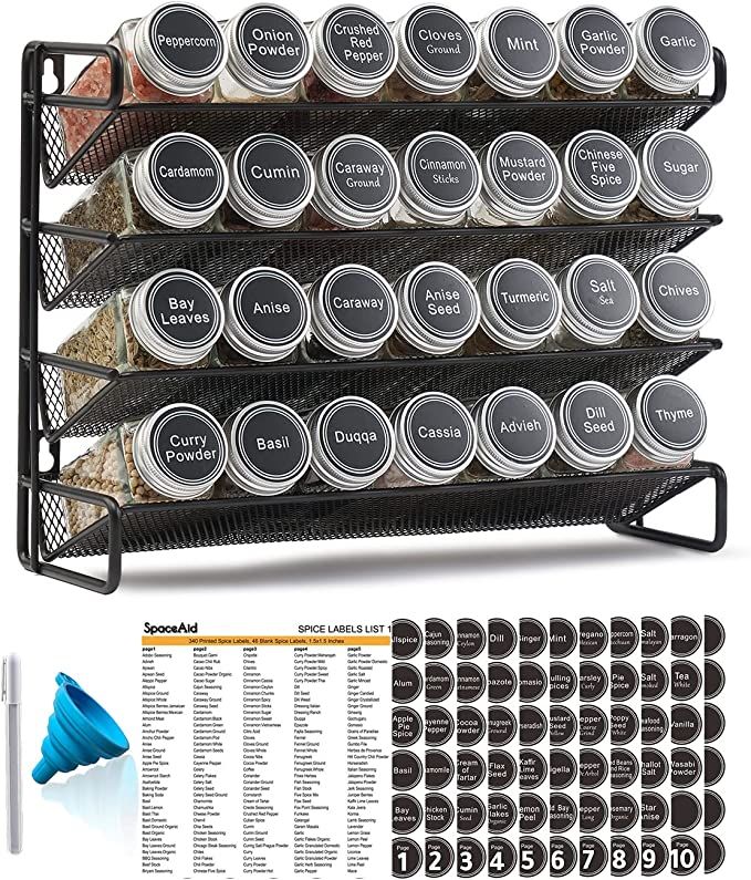 SpaceAid 4 Tier Spice Rack Organizer with 28 Spice Jars, 386 Spice Labels, Chalk Marker and Funne... | Amazon (US)