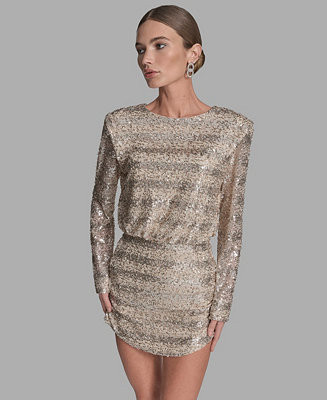 Women's Sequin Detail Striped Boat Neck Dress | Macy's