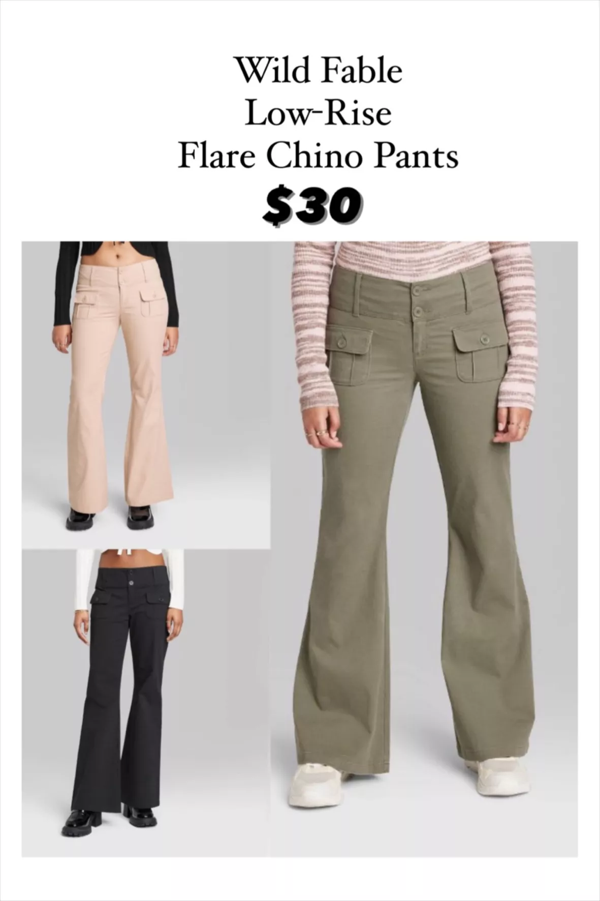 Women's Low-Rise Flare Chino Pants - Wild Fable Black 4