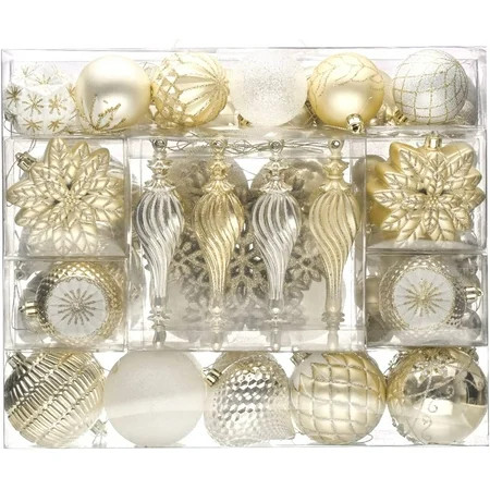 SAM 120ct Elegant White and Gold Christmas Ball Ornaments Decor Decor Shatterproof Assorted Christma | Walmart (US)