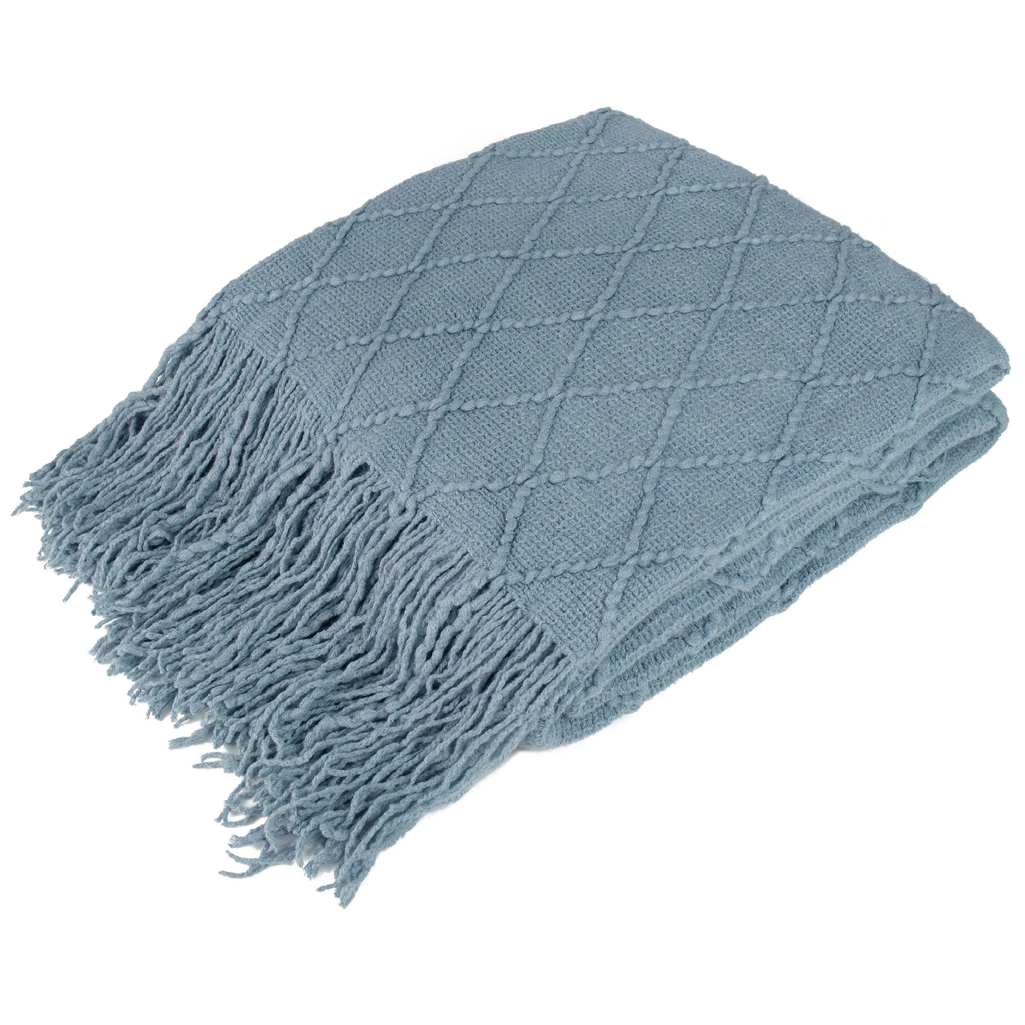 PAVILIA Dusty Blue Knit Throw Blanket for Couch Bed, Soft Knitted Farmhouse Sofa Throw for Living... | Walmart (US)