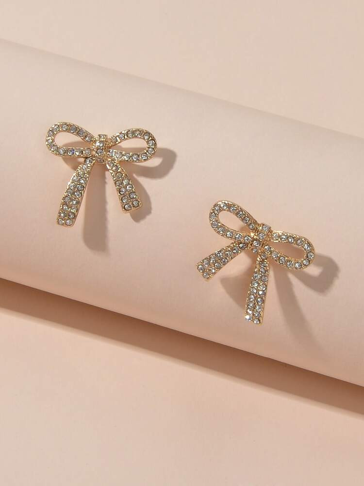 Rhinestone Bow Stud Earrings | SHEIN
