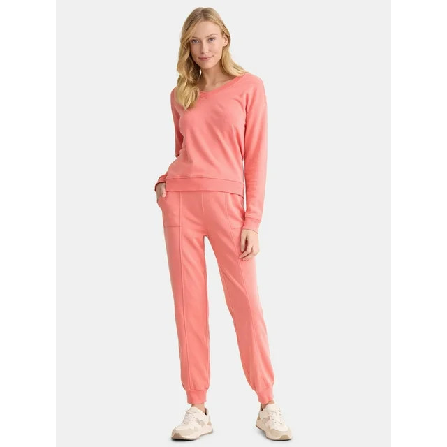 Time and Tru Women's and Women’s Plus French Terry Sweatshirt and Joggers Set, 2-Piece, Sizes X... | Walmart (US)