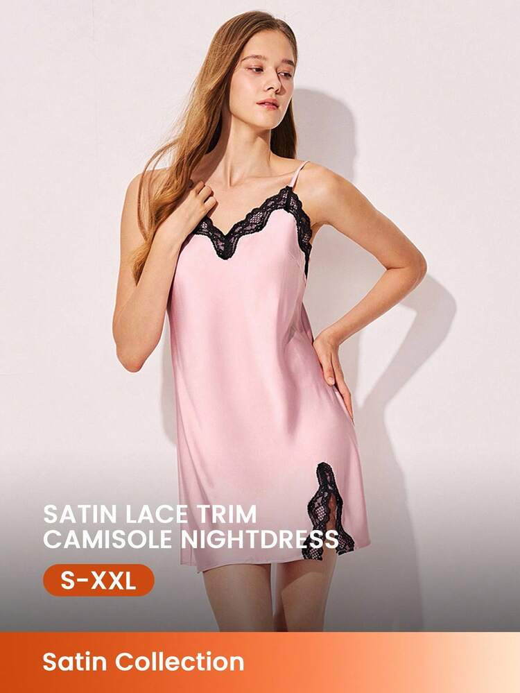 Vestito Da Notte Estivo In Seta E Raso Di Lusso Con Pizzo, Scollo A V, Spalline, Vestaglia Leggera, Biancheria Intima, Articoli Per San Valentino E Matrimonio, Abiti Estivi Da Donna | SHEIN
