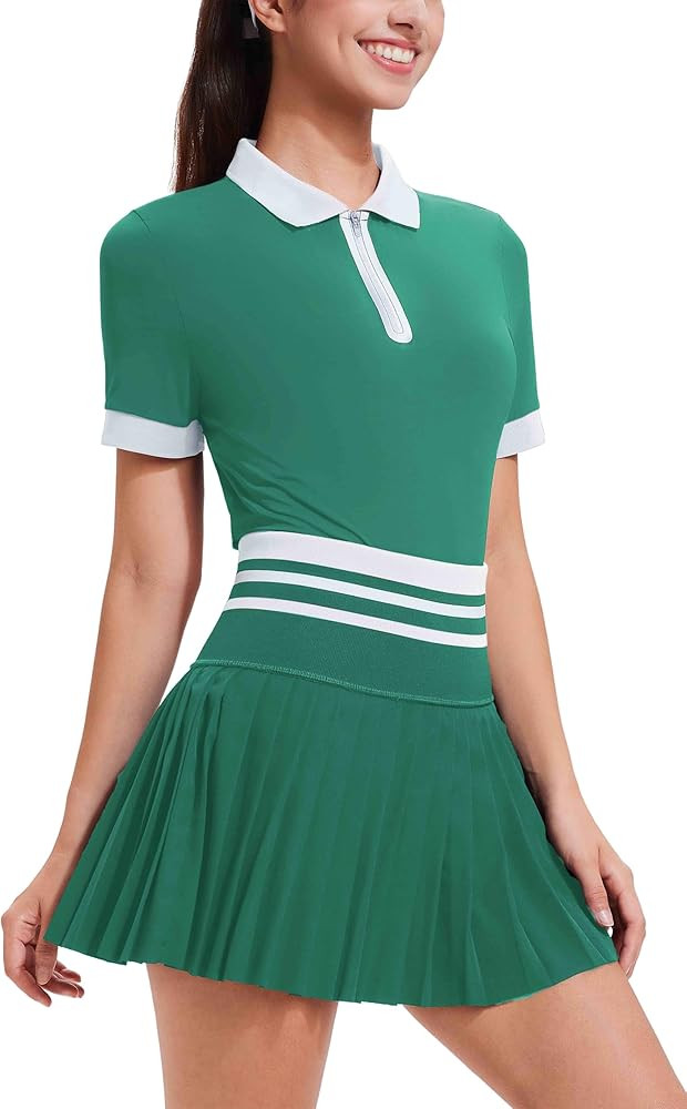 Tennis Skirt Sets for Women Zipper Color Block High Waisted Golf Polo Two Piece Skirt Set Women 2... | Amazon (US)
