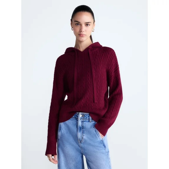 Free Assembly Women's and Women's Plus Cozy Yarn Cable Knit Hoodie Sweater, Midweight, Sizes XS-4... | Walmart (US)