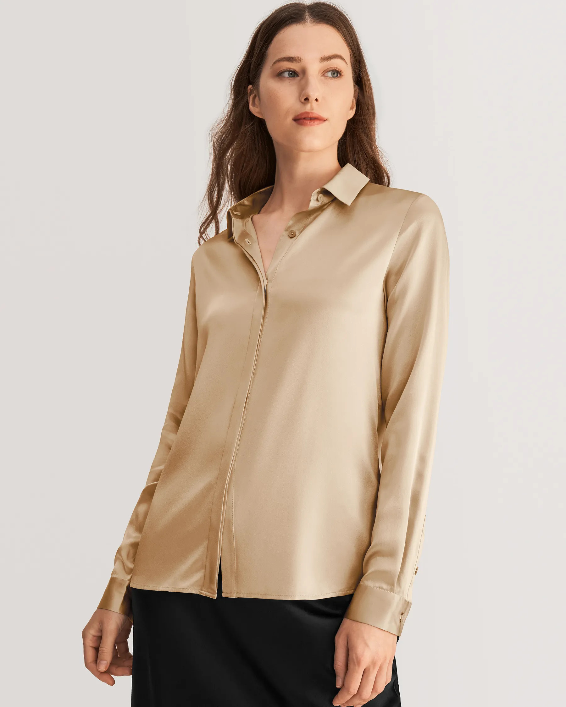 Basic Concealed Placket women Silk Shirt | LilySilk
