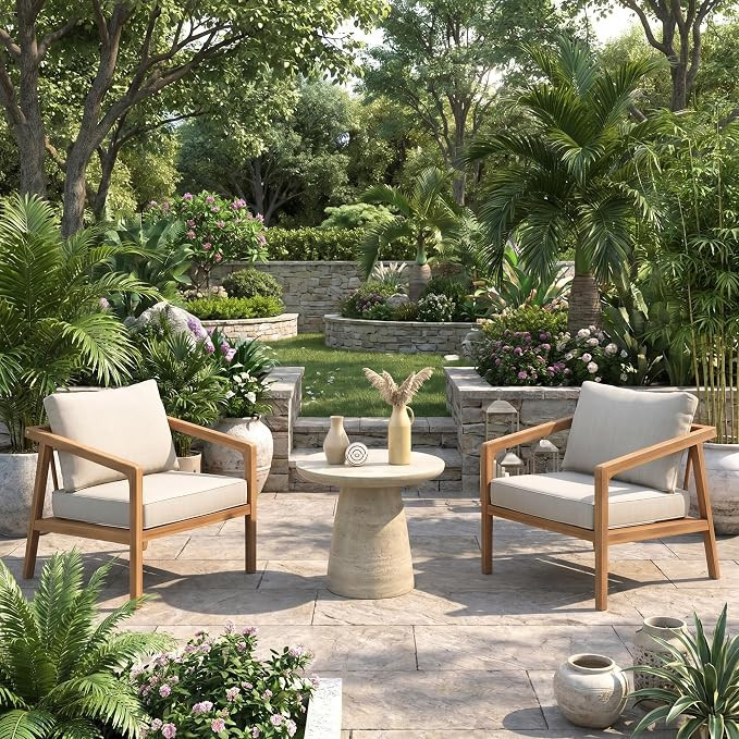 Christopher Knight Home Set of 2 Leland Patio Furniture Acacia Wood Club Chairs, Outdoor Lounge C... | Amazon (US)
