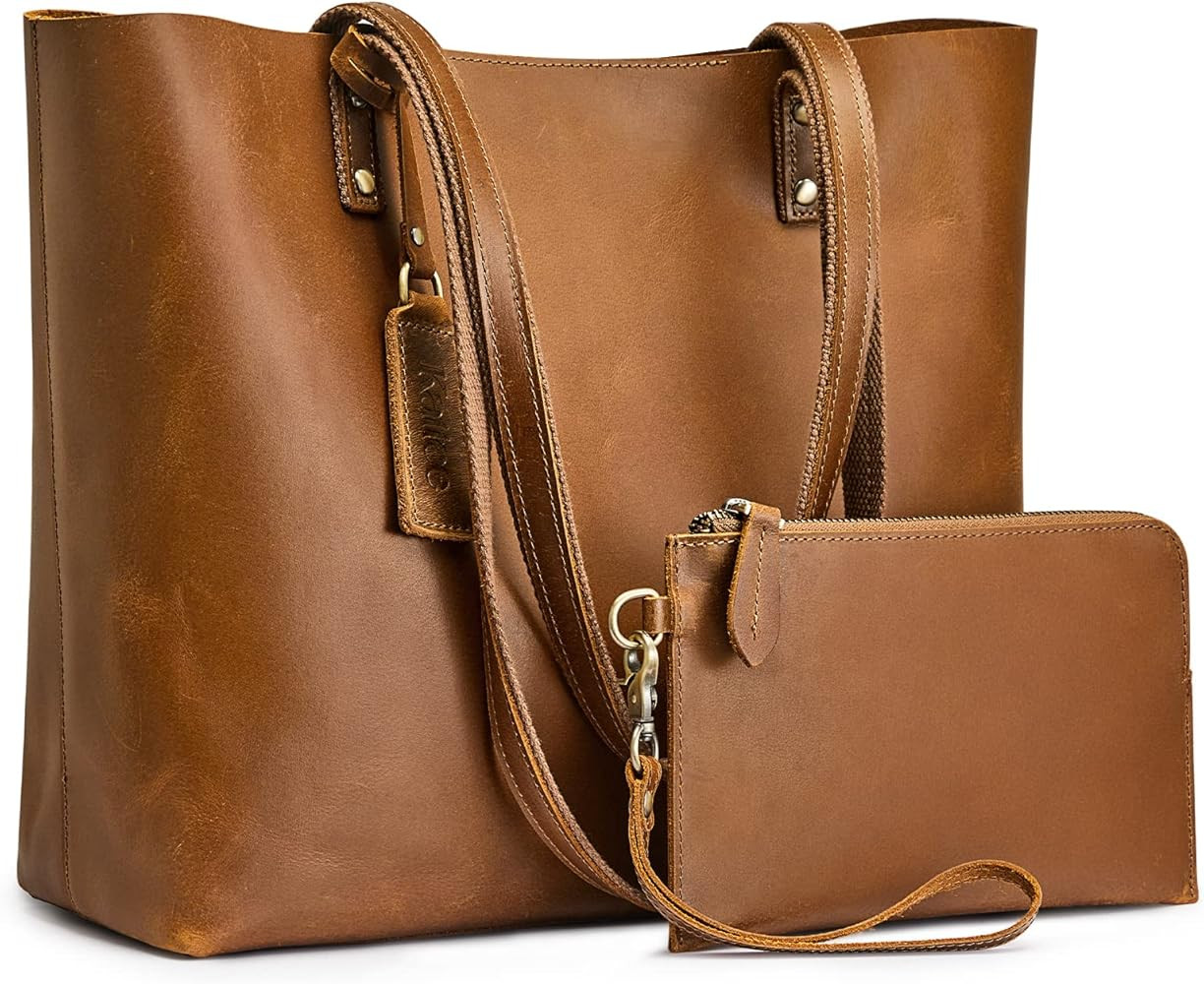 Kattee Genuine Leather Totes for Women Shoulder Bag Top Handle Satchel Purse Set 3pcs 3-in-1 | Amazon (US)