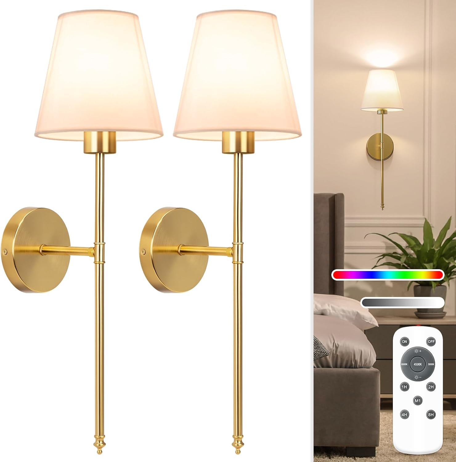 NIORSUN Battery Operated Wall Sconce Set of 2,Gold Rechargeable Wall Lights with 5200mAh Dimmable... | Amazon (US)