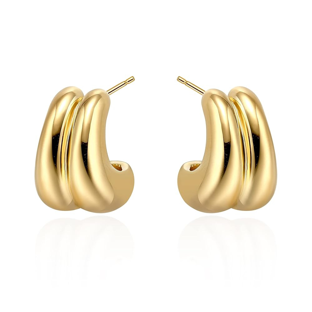 Gold Hoop Earrings for Women Girls 18K Gold Plated Chunky Hoop Earrings Statement Lightweight Thi... | Amazon (US)