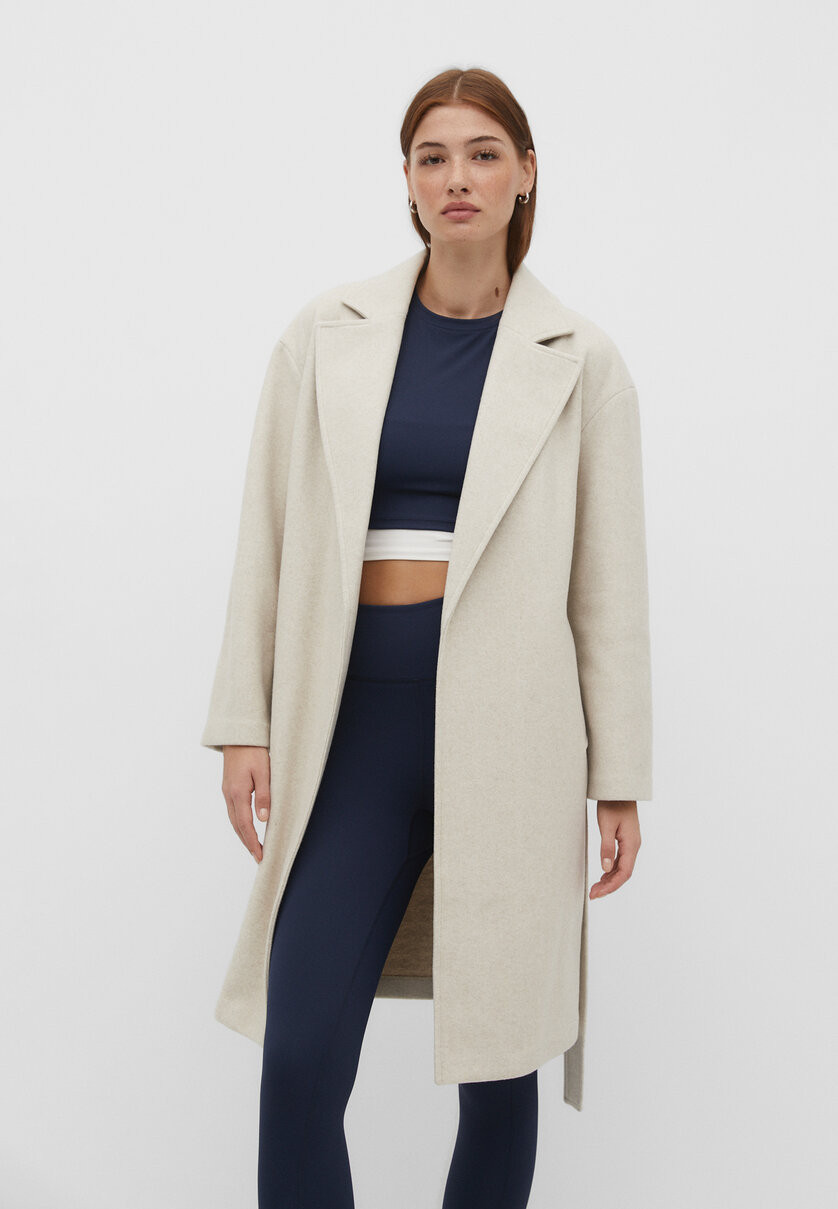 Soft-touch coat with belt - Women's fashion | Stradivarius United Kingdom | Stradivarius (UK)