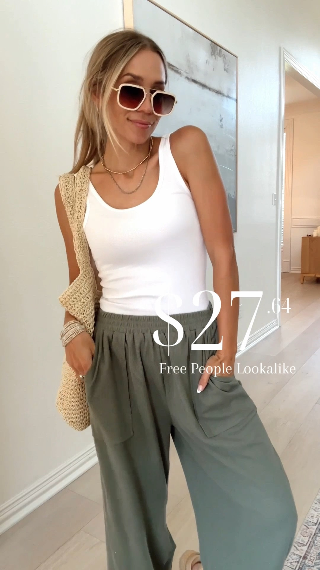 The perfect comfy/lounge/travel pants! I’m dying over this Free People Lookalike from Amazon! Soooooooo good!☁️ 

SIZING: small / tts / 5’5” / 117lb

Paired with my fave $4.98 Walmart Ribbed Tank. Plus tagged another pair of lounge pants I love from Target!