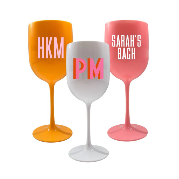 Monogrammed Solid Wine Glasses | Sprinkled With Pink