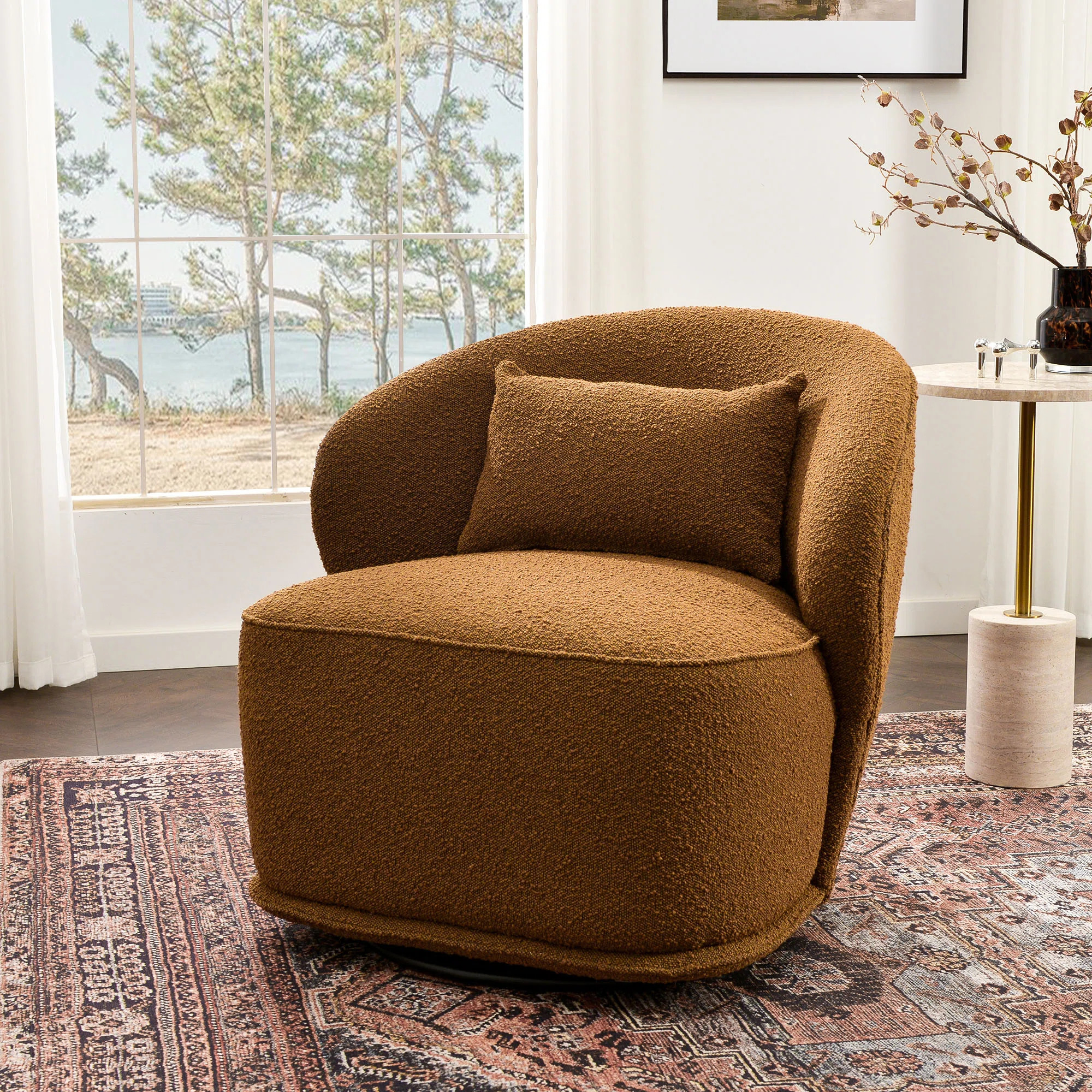 Wade Logan® Queensland 33" Wide Boucle Upholstered Swivel Barrel Chair | Wayfair | Wayfair North America