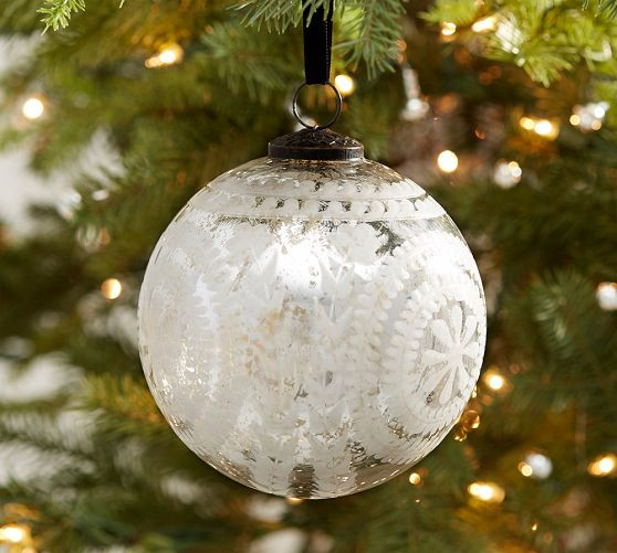 Etched Mercury Glass Ornament Sets - Silver | Pottery Barn (US)