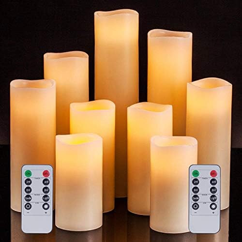 Aku Tonpa Battery Operated Flameless Candle Set of 9 Real Wax Pillar Decorative Led Fake Candles ... | Amazon (CA)
