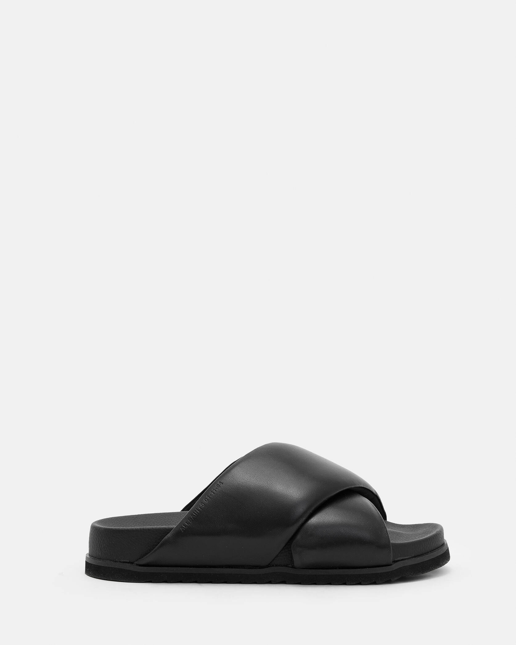 Saki Leather Crossover Sandals Black | ALLSAINTS | AllSaints UK