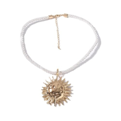 Dtja Large Sun Pendant Necklace for Women Gold Plated Handmade Boho Hammered Sunflower Rope Chain Adjustable Necklaces Fashion Chic Beach Holiday Party Jewelry 19 inches | Amazon (US)