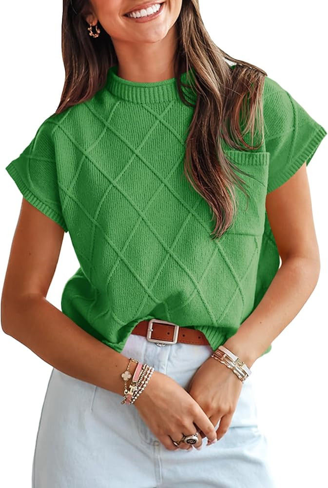 Saodimallsu Womens Summer Mock Neck Sweater Cap Sleeve Lightweight Sweater Vest Casual Loose Knit... | Amazon (US)