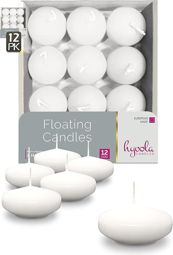 HYOOLA Premium White Floating Candles 3 Inch - 8 Hour - 12 Pack - European Made | Amazon (US)