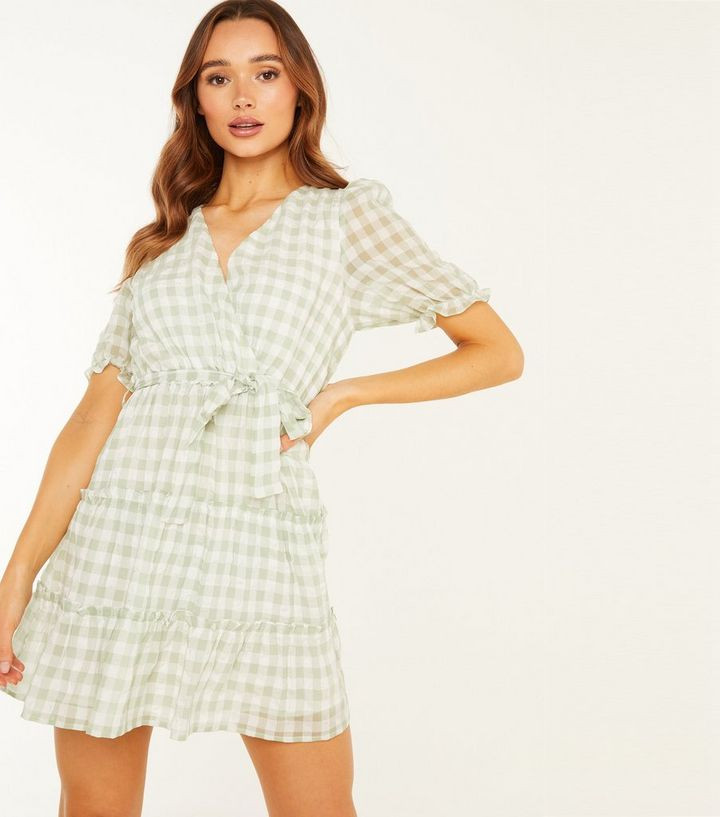 QUIZ Light Green Gingham Chiffon Wrap Dress
						
						Add to Saved Items
						Remove from Sav... | New Look (UK)