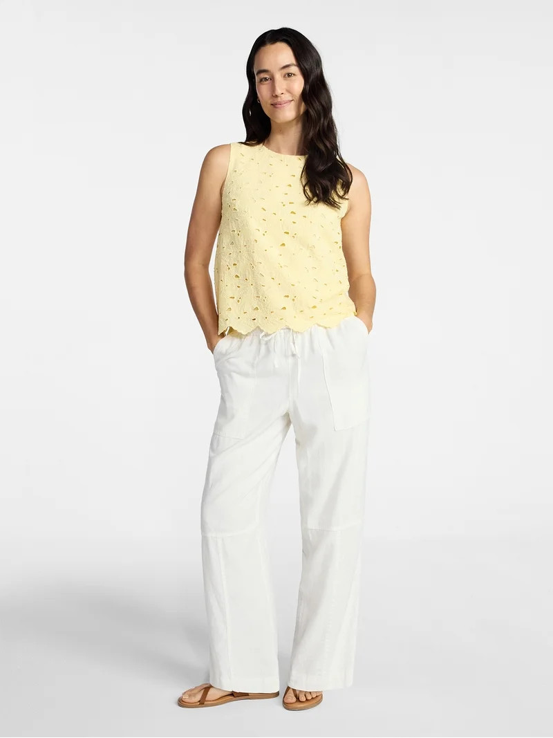 Time and Tru Women's and Women's Plus Sleeveless Cotton Eyelet Top, Sizes XS-4X | Walmart (US)