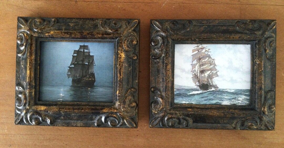 Pair of HAND PAINTED MINIATURE on print of vintage sailing ships. | Etsy (US)