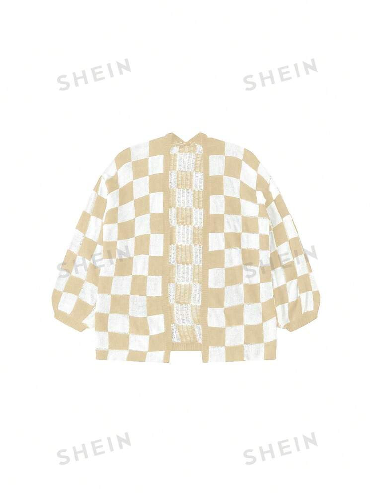 SHEIN Relaxiva Women Plaid Print Casual Long Sleeve Cardigan, Everyday Wear | SHEIN