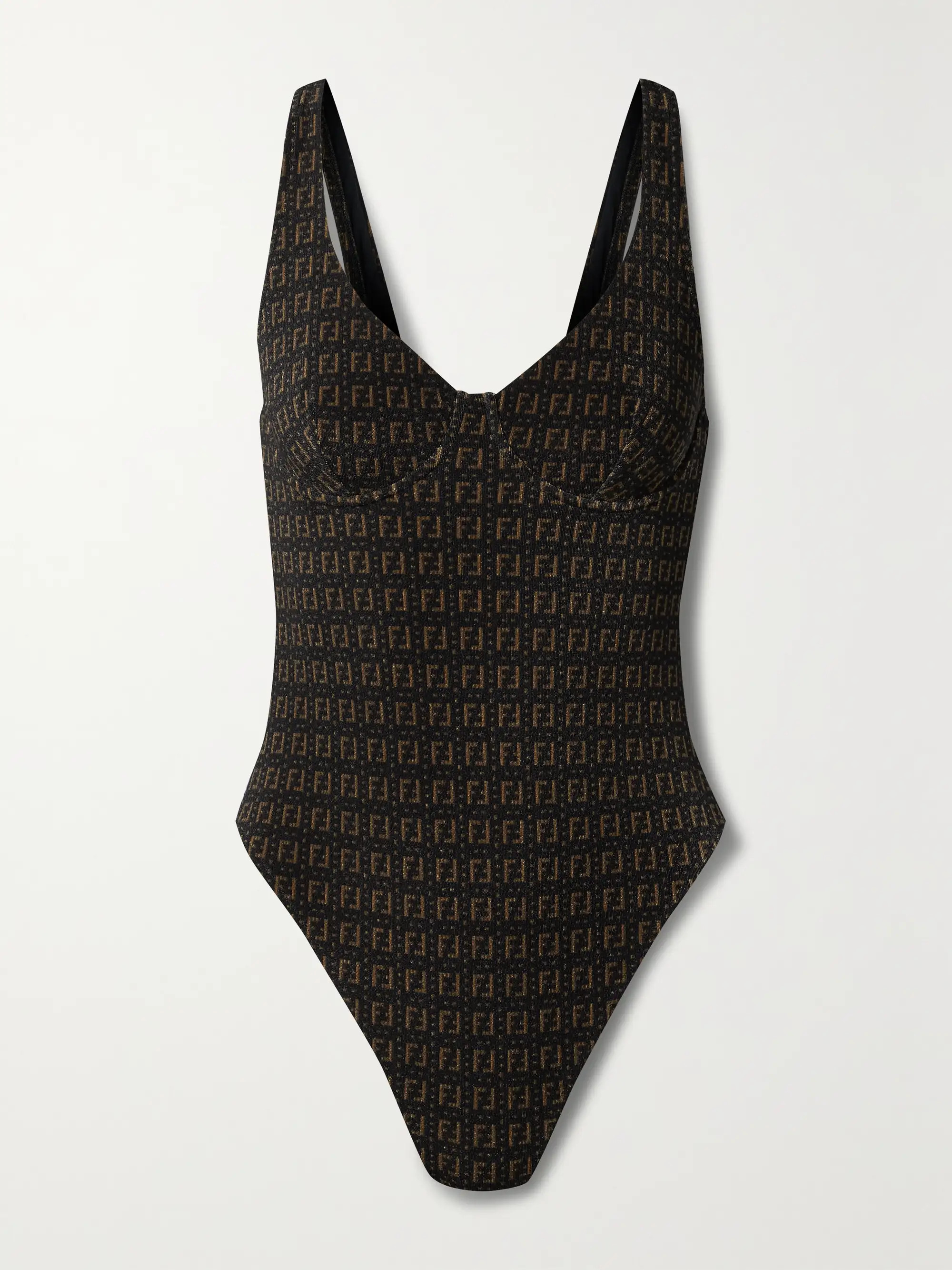Black Stretch jacquard-knit underwired swimsuit | FENDI | NET-A-PORTER | NET-A-PORTER (US)