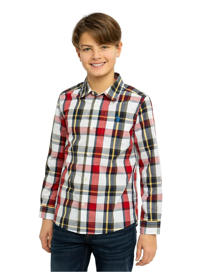 U.S. Polo Assn. Boys Long Sleeve Button Down Tops, Sizes 4-18 | Walmart (US)