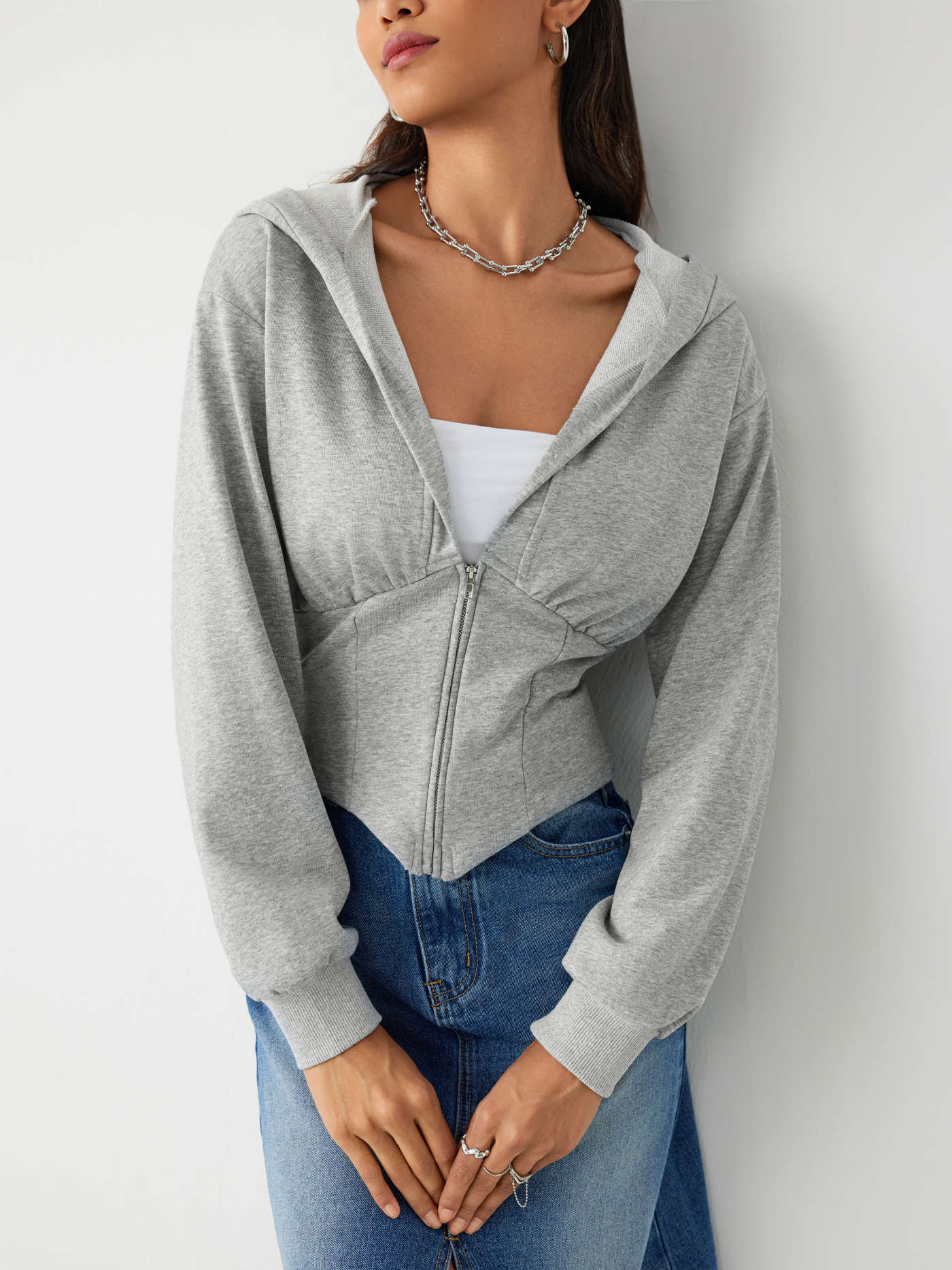 Solid Hooded Corset Hoodie | Cider