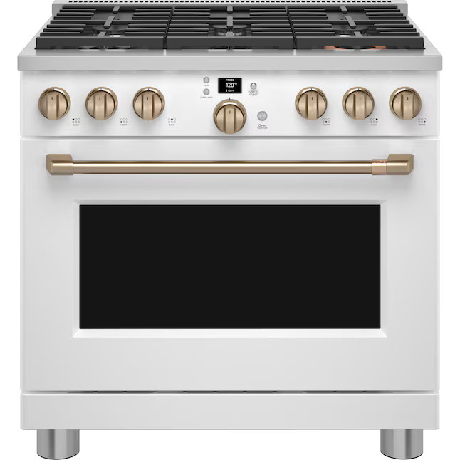 Cafe 36-in 6 Burners 6.2-cu ft Air Fry Freestanding Smart Natural Gas Range (Matte White) | Lowe's