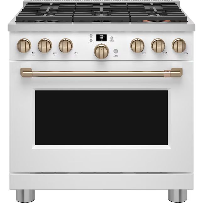 Cafe 36-in 6 Burners 6.2-cu ft Air Fry Freestanding Smart Natural Gas Range (Matte White) | Lowe's