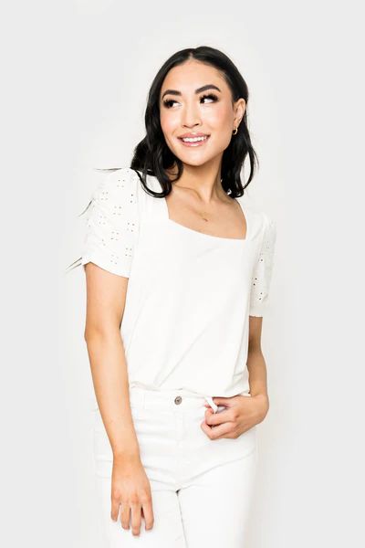 Square Neck Eyelet Sleeve Top | Gibson