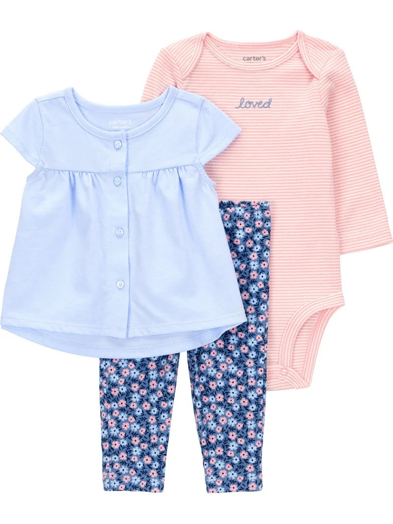 Carter's Child of Mine Baby and Toddler Girl Outfit Set, 3-Piece, Sizes 0/3-24 Months | Walmart (US)